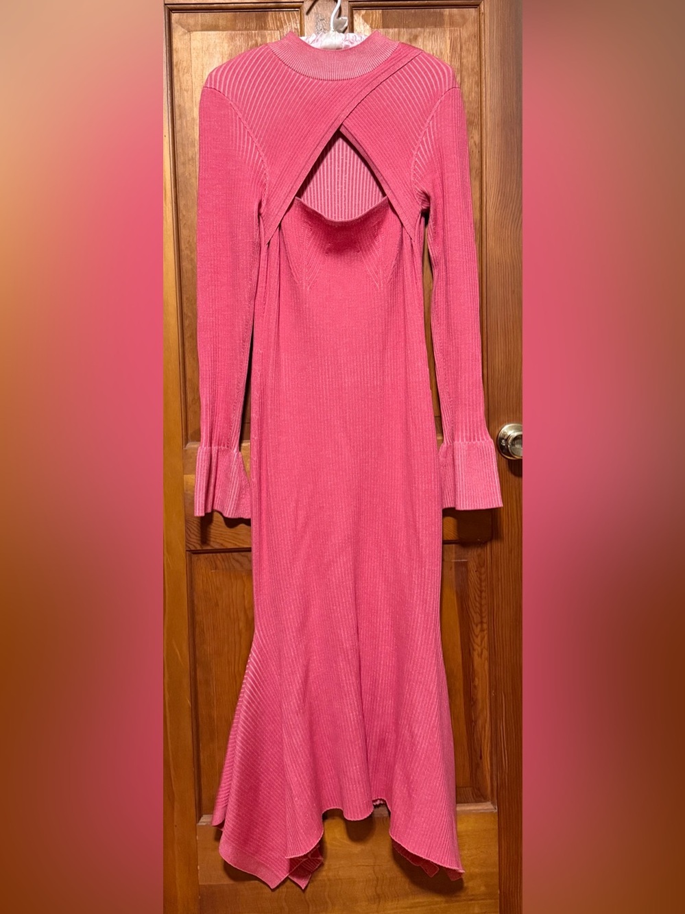 3.1 Phillip Lim~Coral Pink Ribbed Cross Front Midi Dress~Size Medium~$850~ - Picture 6 of 8